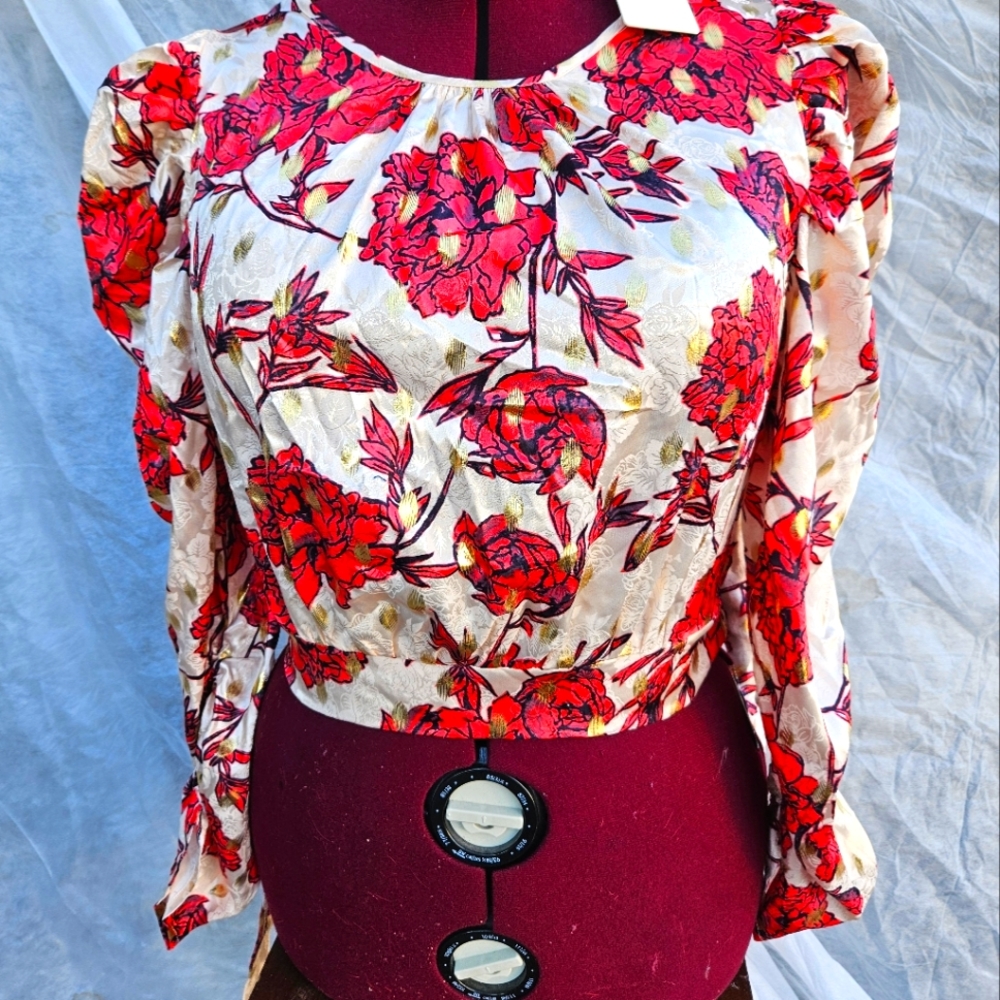 Brand new ,salmon roses , long sleeve crop top